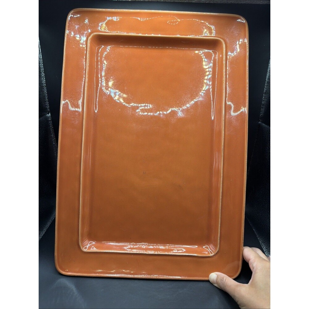 Pottery Barn Cambria Rectangular Serving Tray Platter Persimmon 16"x11"